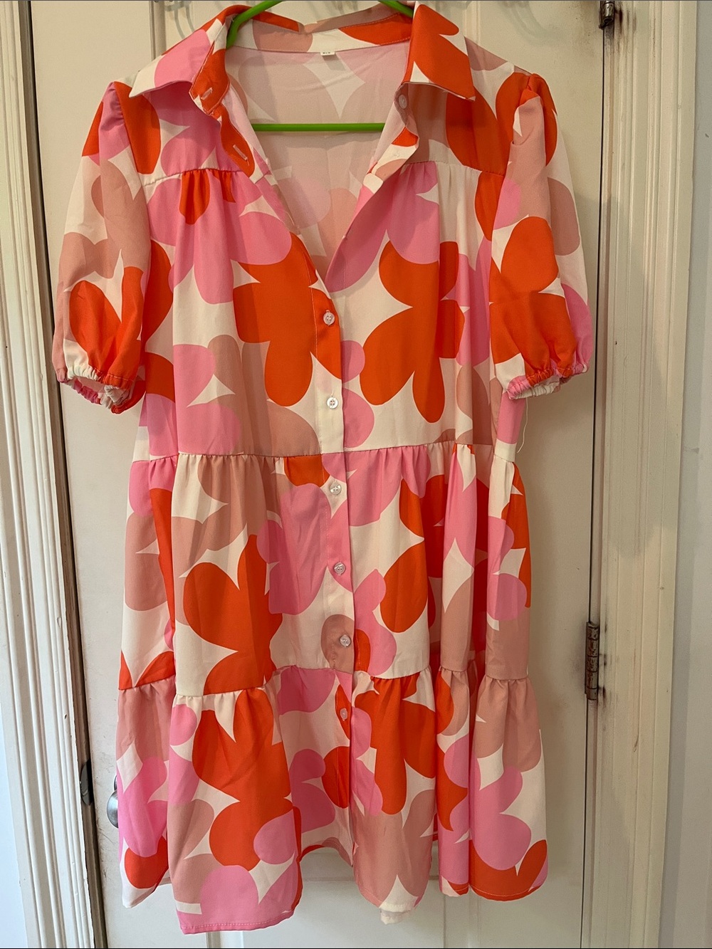 SHEIN Pink & Orange Floral Button-Front Midi Dress
